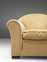 French Pair of Art Deco Lounge Chairs in Beige Upholstery