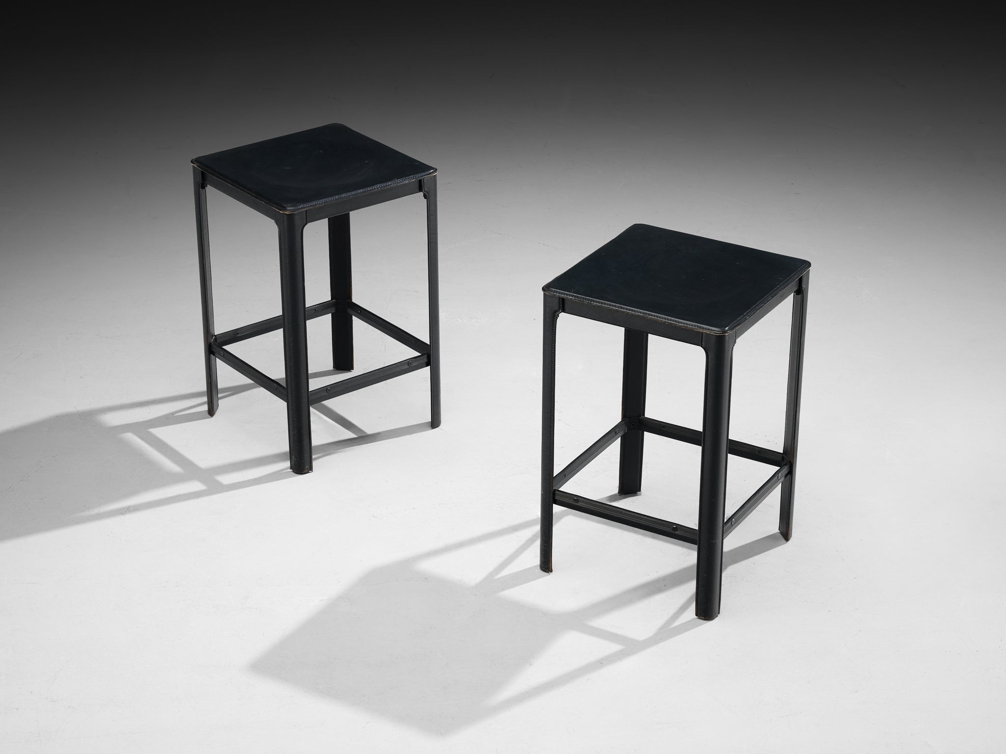 Matteo Grassi Bar Stools in Dark Grey Leather Seating Morentz