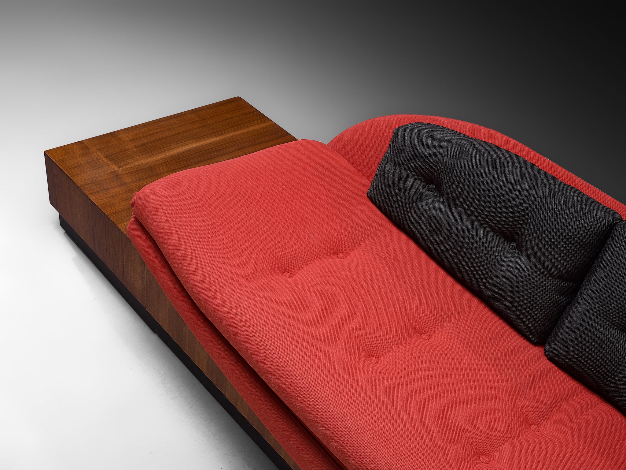 Adrian Pearsall 'Platform Gondola' Sofa in Walnut and Red Upholstery Seating Morentz