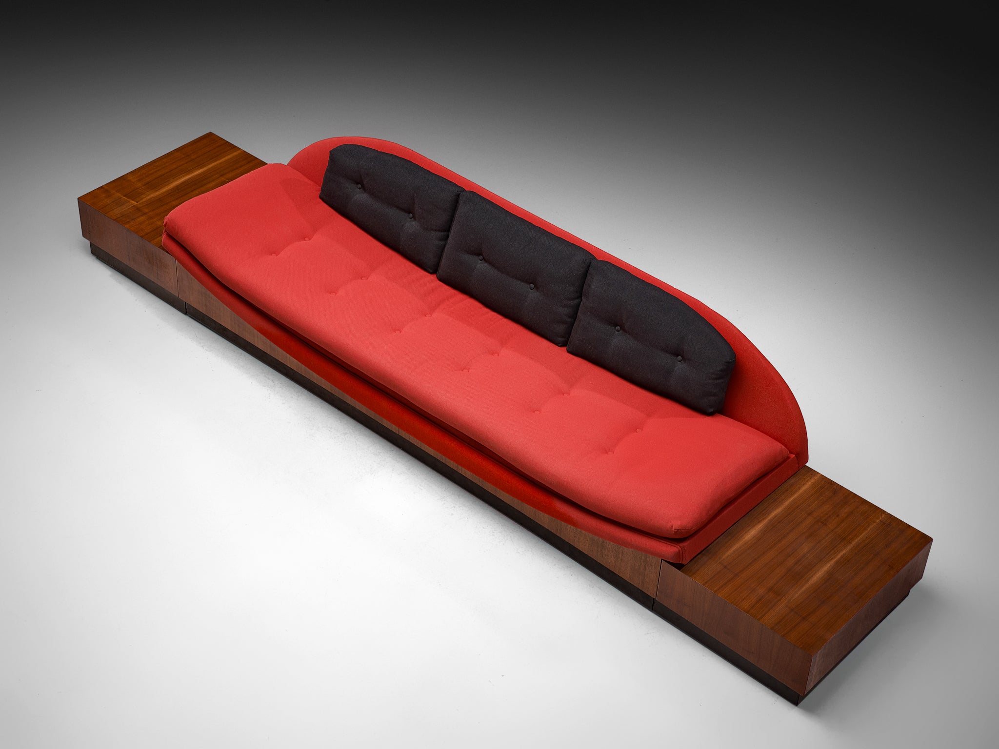 Adrian Pearsall 'Platform Gondola' Sofa in Walnut and Red Upholstery Seating Morentz
