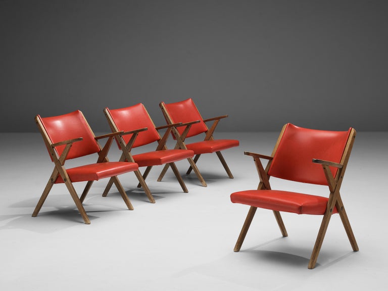 Italian Armchairs in Bright Red