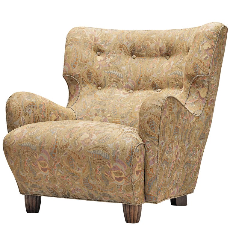 Easy Chair in Beige Decorative Upholstery