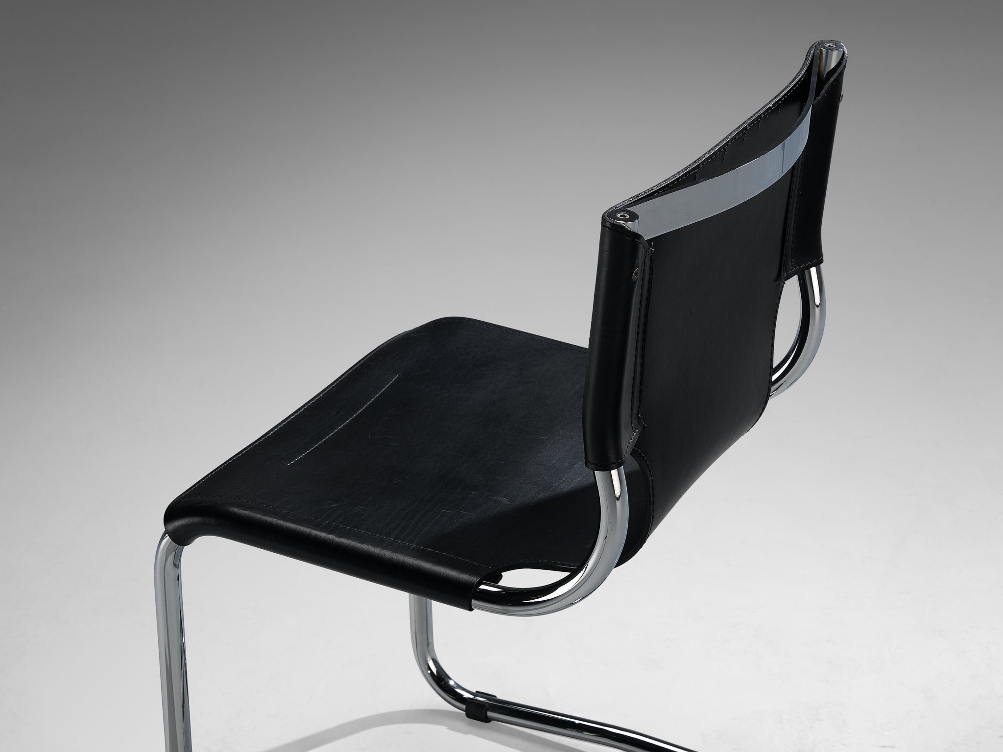 Carlo Bartoli for T 70 Tubular Dining Chair in Black Leather and Steel seating Morentz
