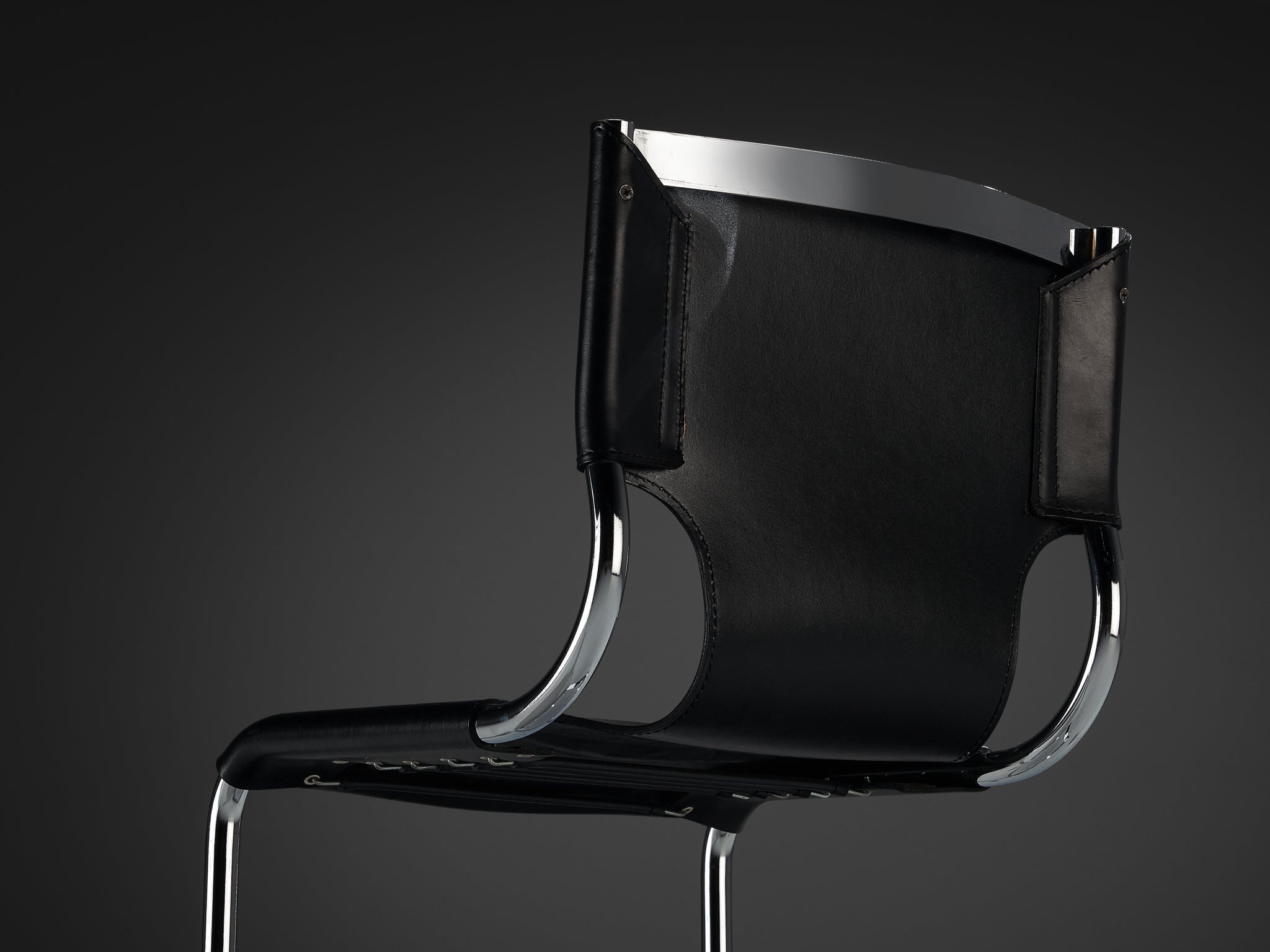 Carlo Bartoli for T 70 Tubular Dining Chair in Black Leather and Steel seating Morentz
