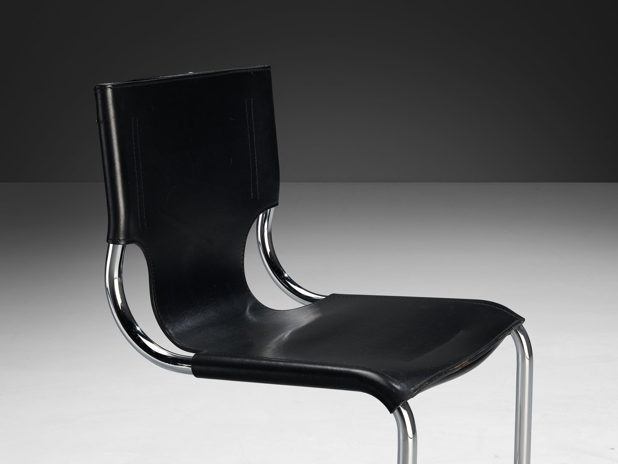 Carlo Bartoli for T 70 Tubular Dining Chair in Black Leather and Steel seating Morentz
