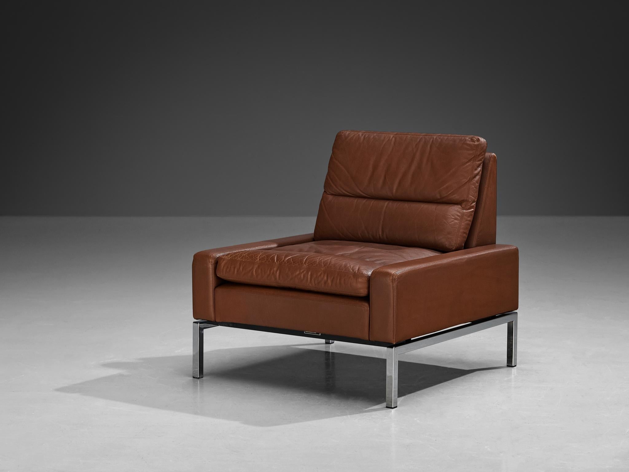 Lounge Chair in Steel and Brown Leather
