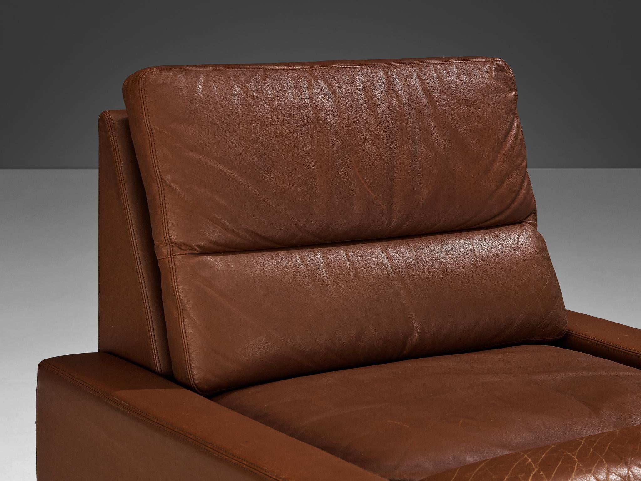 Lounge Chair in Steel and Brown Leather
