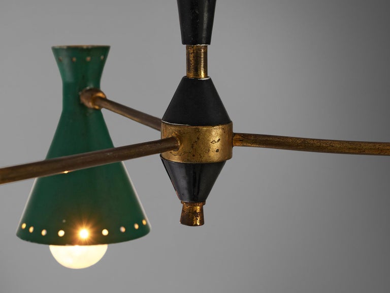 Italian Chandelier with Six Colorful Patinated Shades