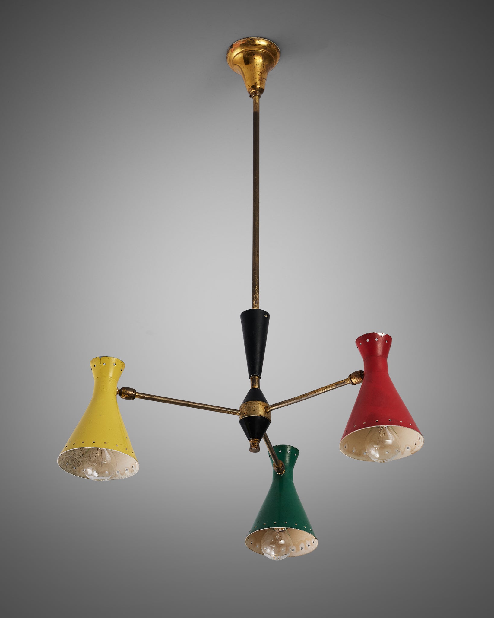 Italian Chandelier with Three Colorful Patinated Shades