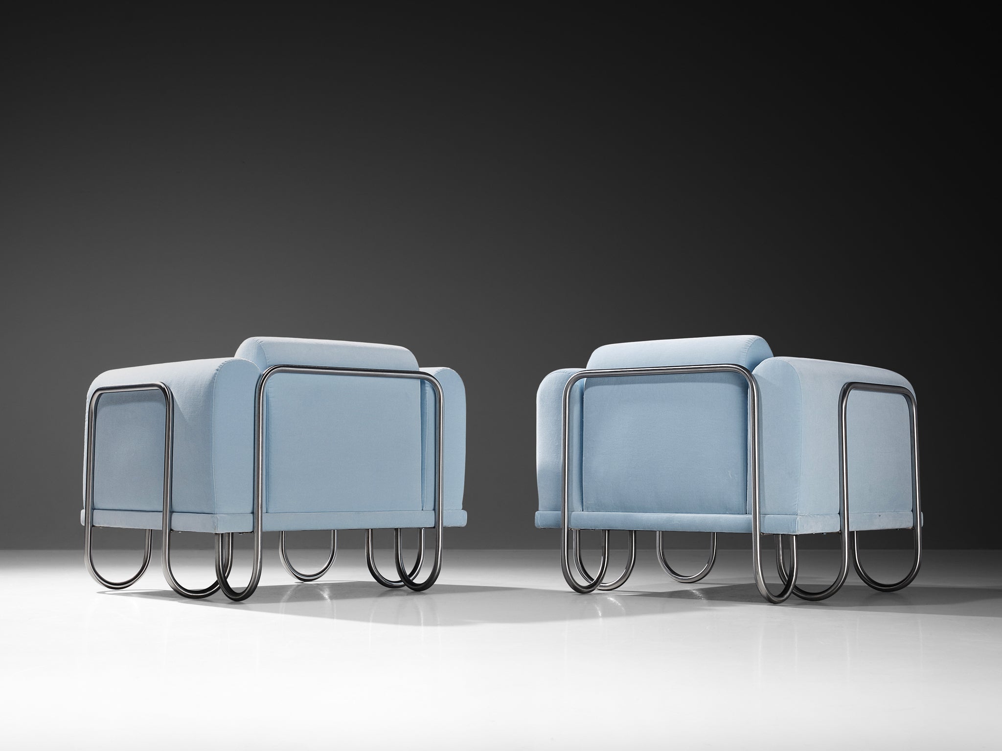 Byron Botker for Landes Lounge Chairs in Light Blue Velvet Seating Morentz