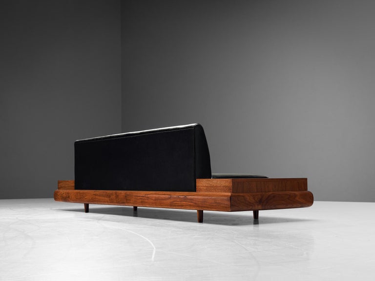 Adrian Pearsall '1709S' Platform Sofa in Walnut and Black Leather