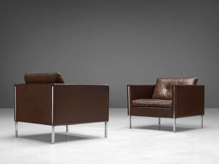 Pierre Paulin for Artifort Pair of Armchairs Model '442' in Brown Leather