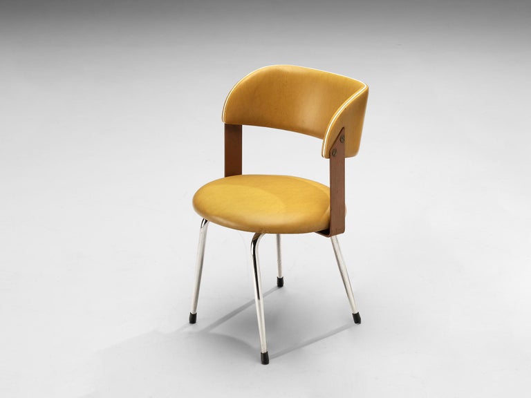 Italian Dining Chair in Metal and Yellow Leatherette