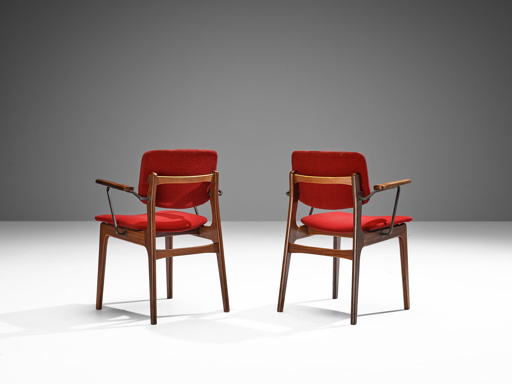 Dutch Set of Four Armchairs in Teak and Burgundy Red Upholstery seating Morentz