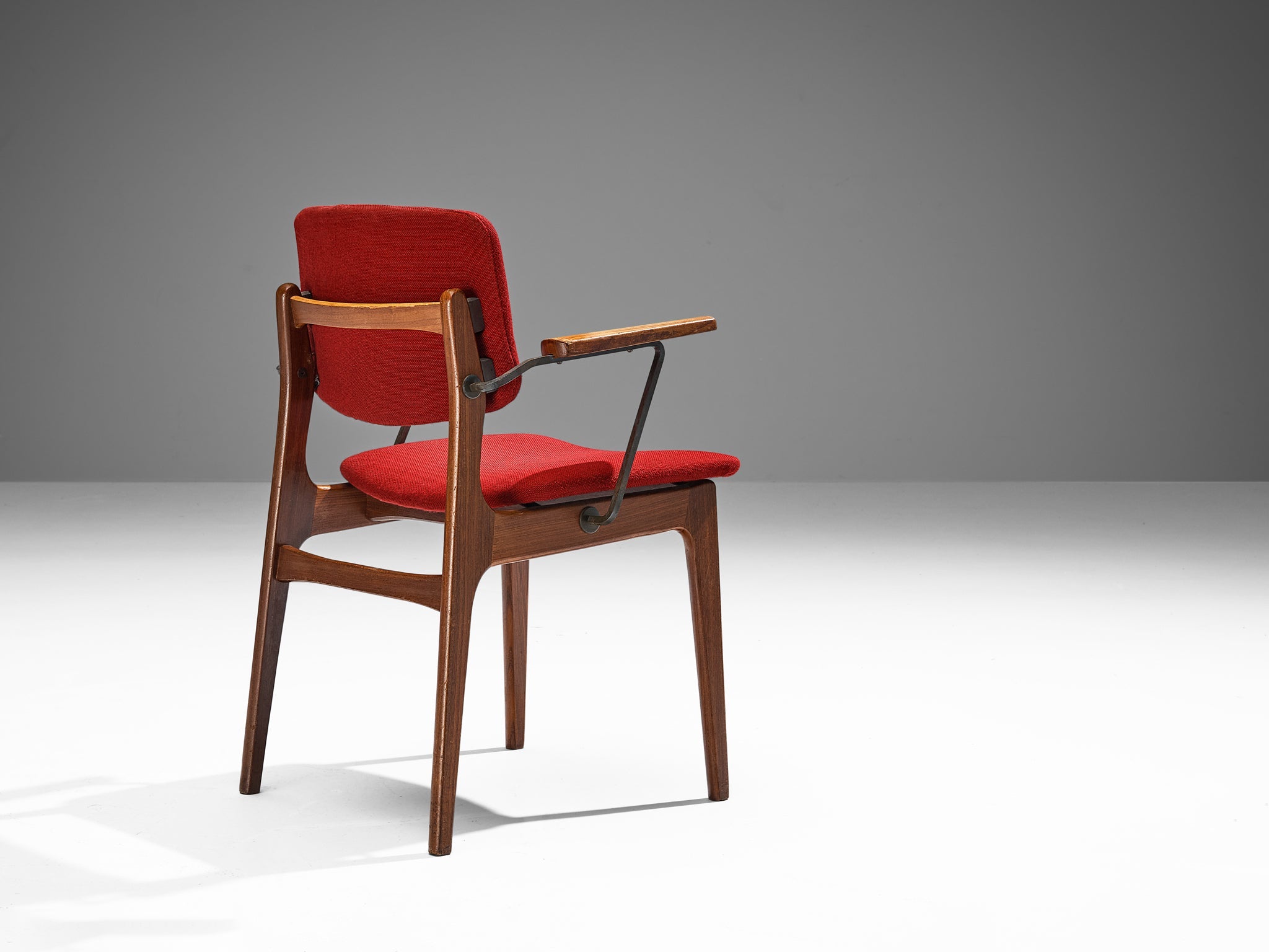 Dutch Set of Four Armchairs in Teak and Burgundy Red Upholstery seating Morentz