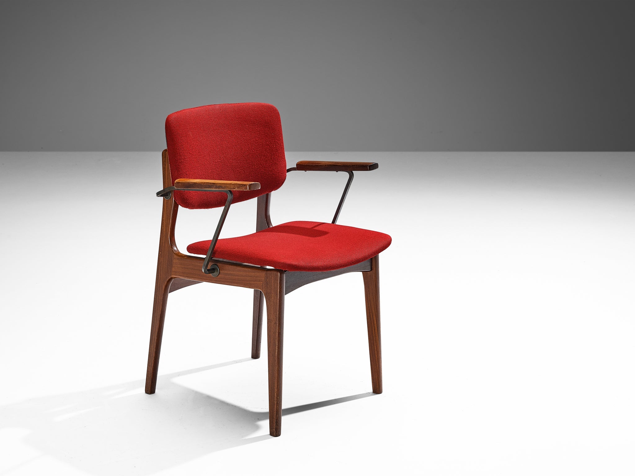 Dutch Set of Four Armchairs in Teak and Burgundy Red Upholstery seating Morentz