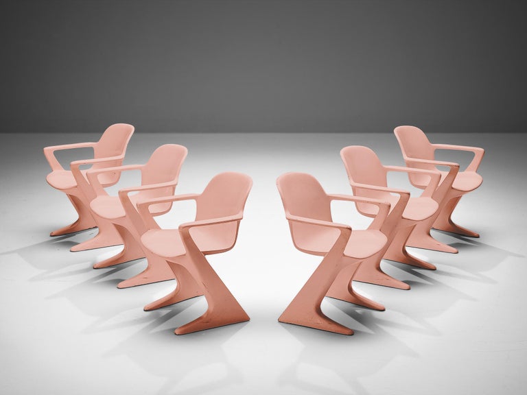 Ernst Moeckl Set of Six 'Kangaroo' Dining Chairs in Soft Pink