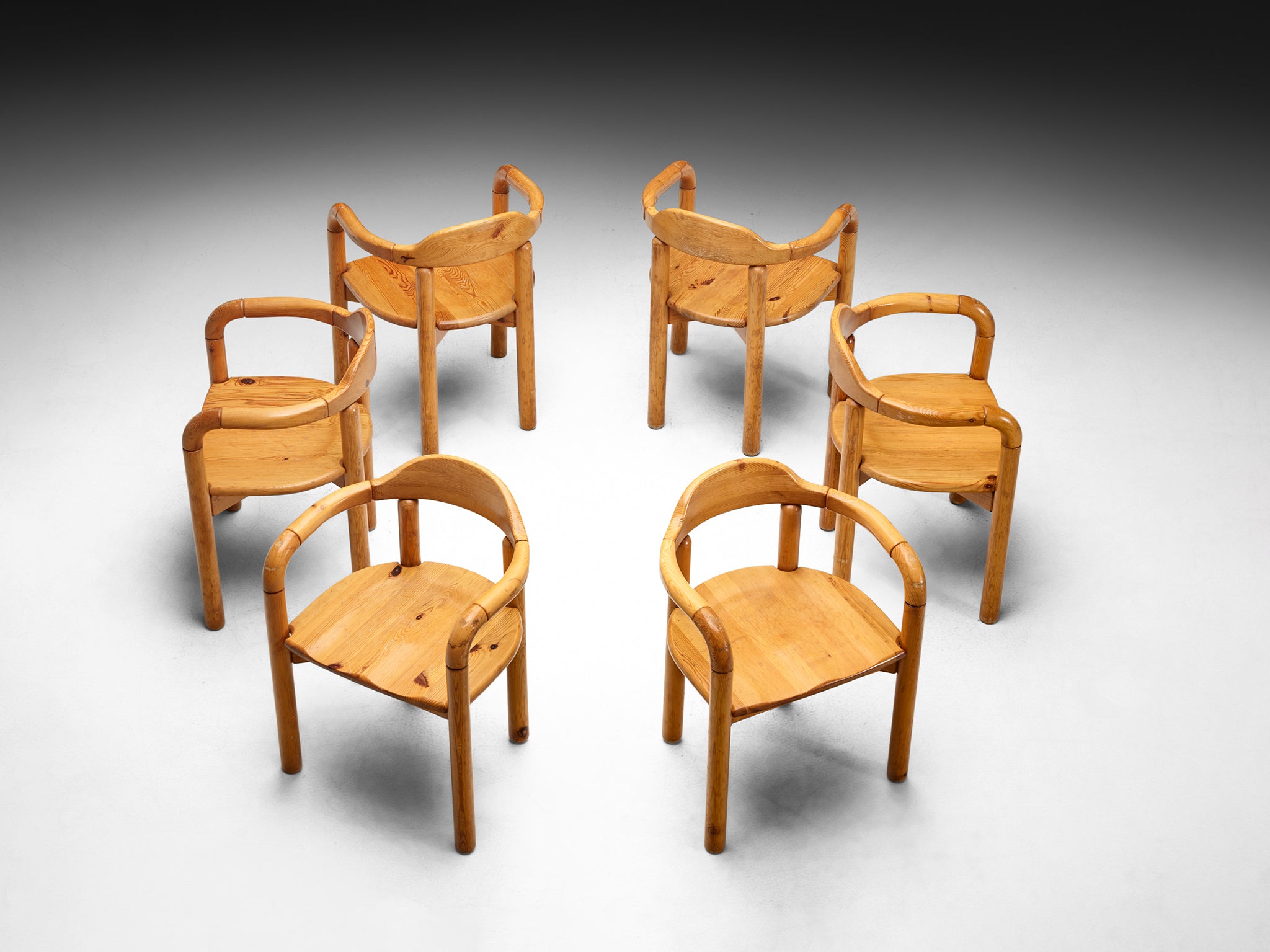 Rainer Daumiller Set of Six Armchairs in Solid Pine Seating Morentz