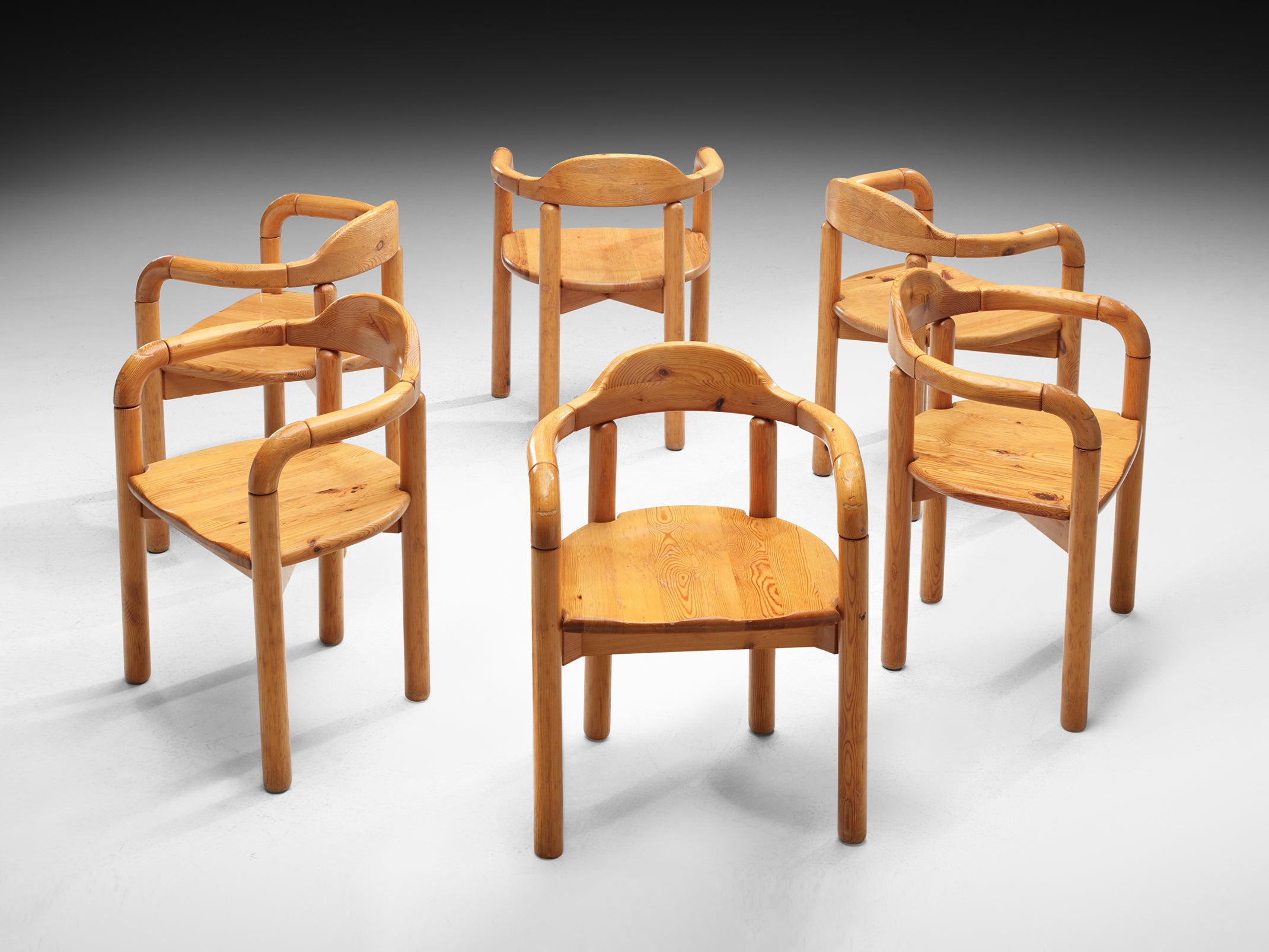 Rainer Daumiller Set of Six Armchairs in Solid Pine Seating Morentz