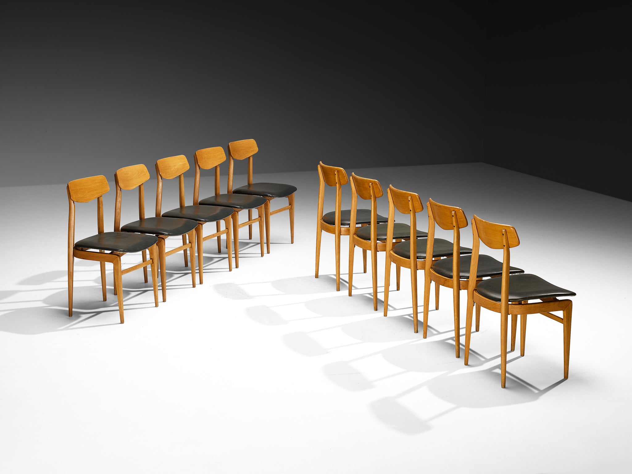 Danish Set of Ten Danish Sculptural Chairs in Blonde Wood Seating Morentz