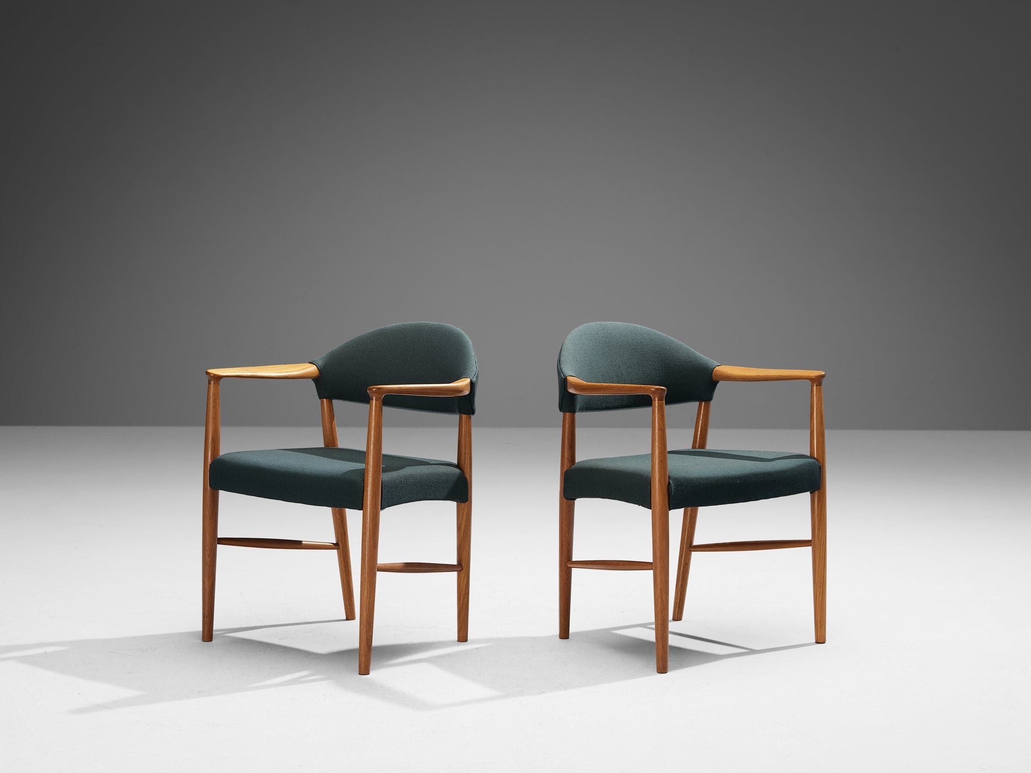 Kurt Olsen for Slagelse Mobelvaerk Armchairs in Teak and Green Upholst