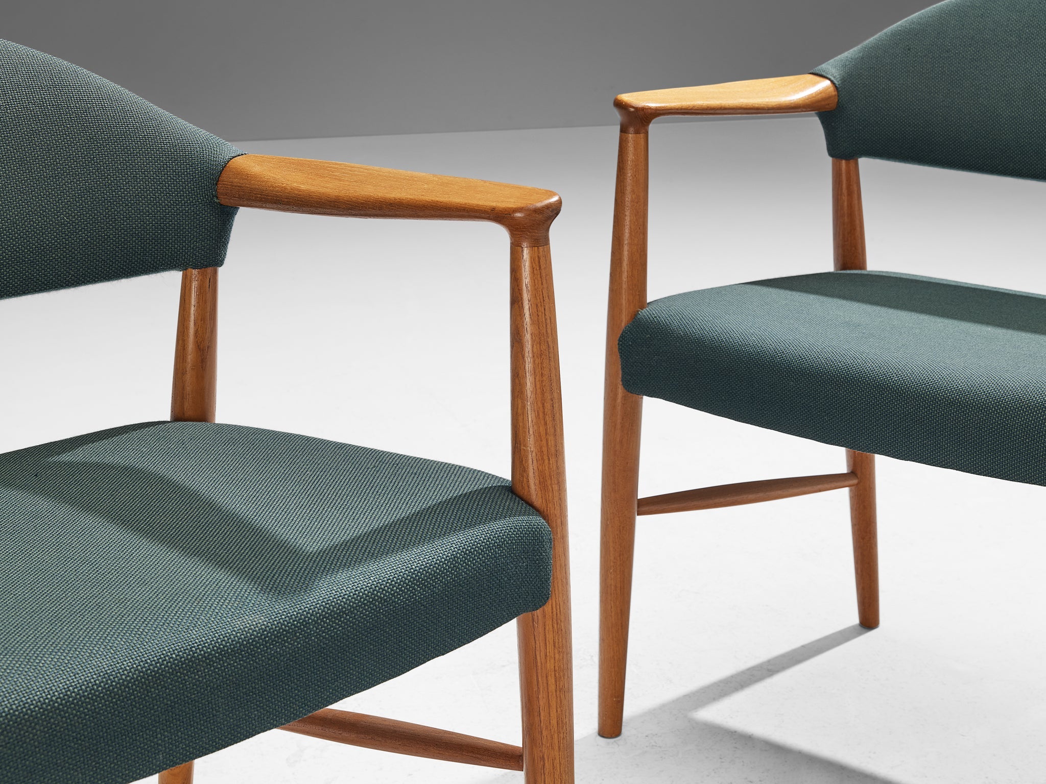 Kurt Olsen for Slagelse Mobelvaerk Armchairs in Teak and Green Upholstery seating Morentz