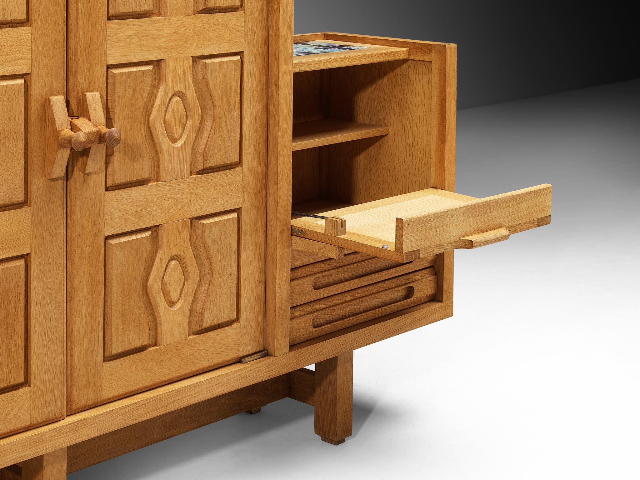 Guillerme & Chambron 'Thierry' Cabinet in Oak and Ceramic Case pieces and storage cabinets Morentz