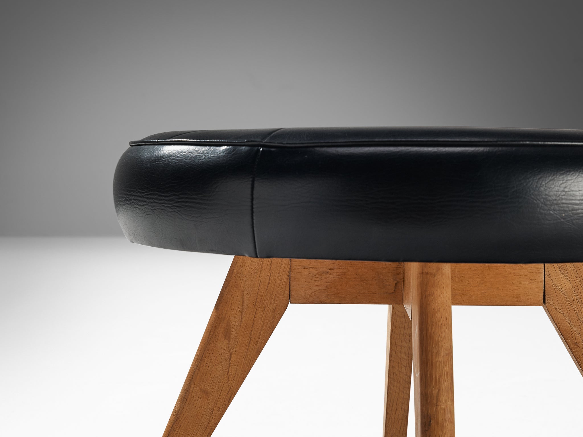 Danish Stool in Teak and Black Upholstery seating Morentz