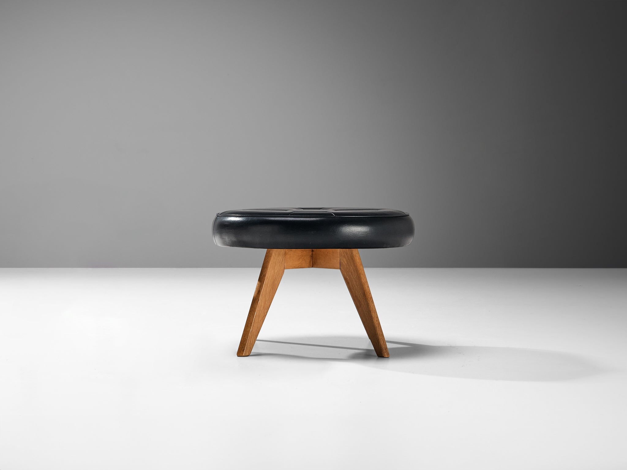 Danish Stool in Teak and Black Upholstery seating Morentz