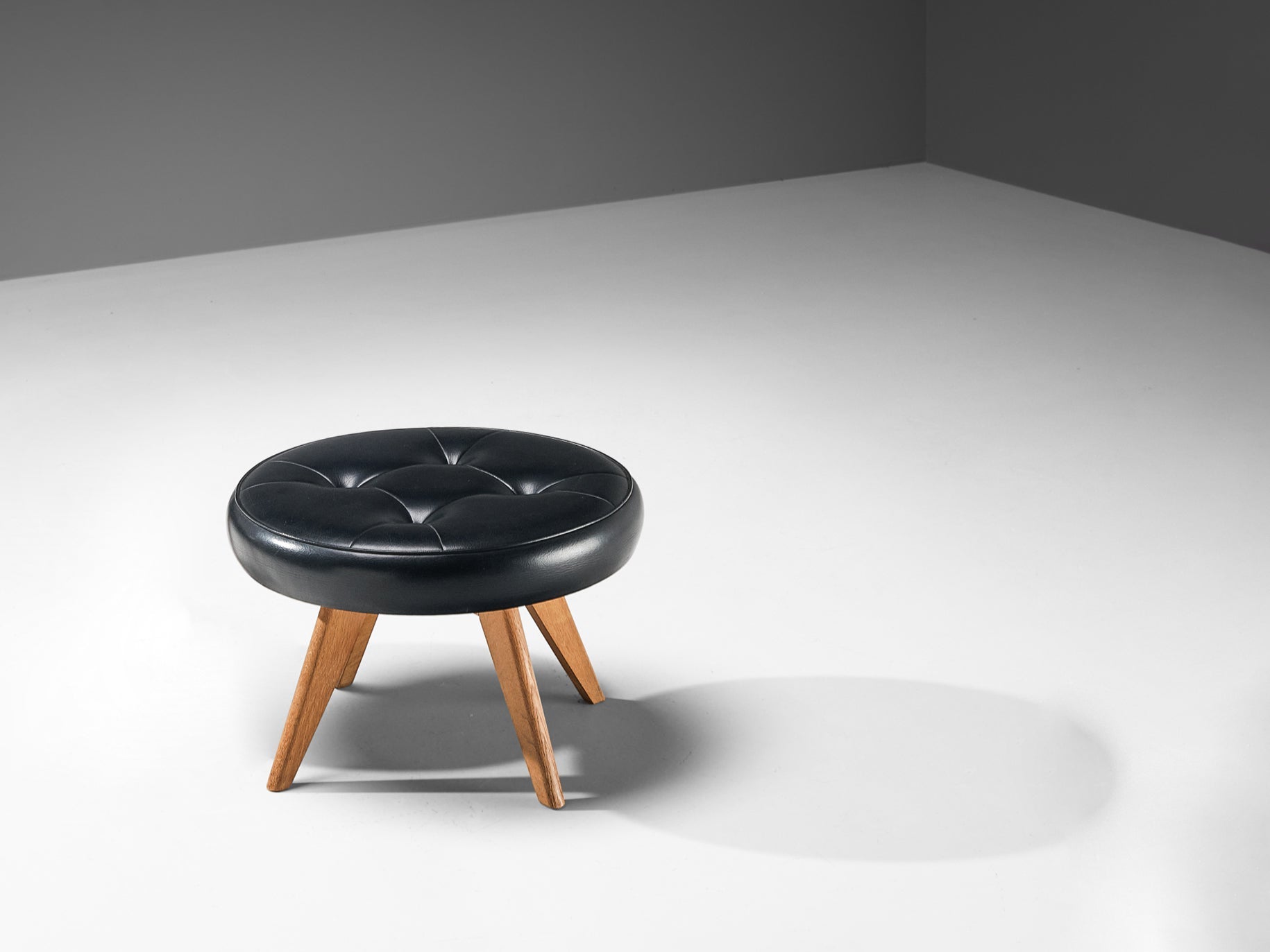 Danish Stool in Teak and Black Upholstery seating Morentz