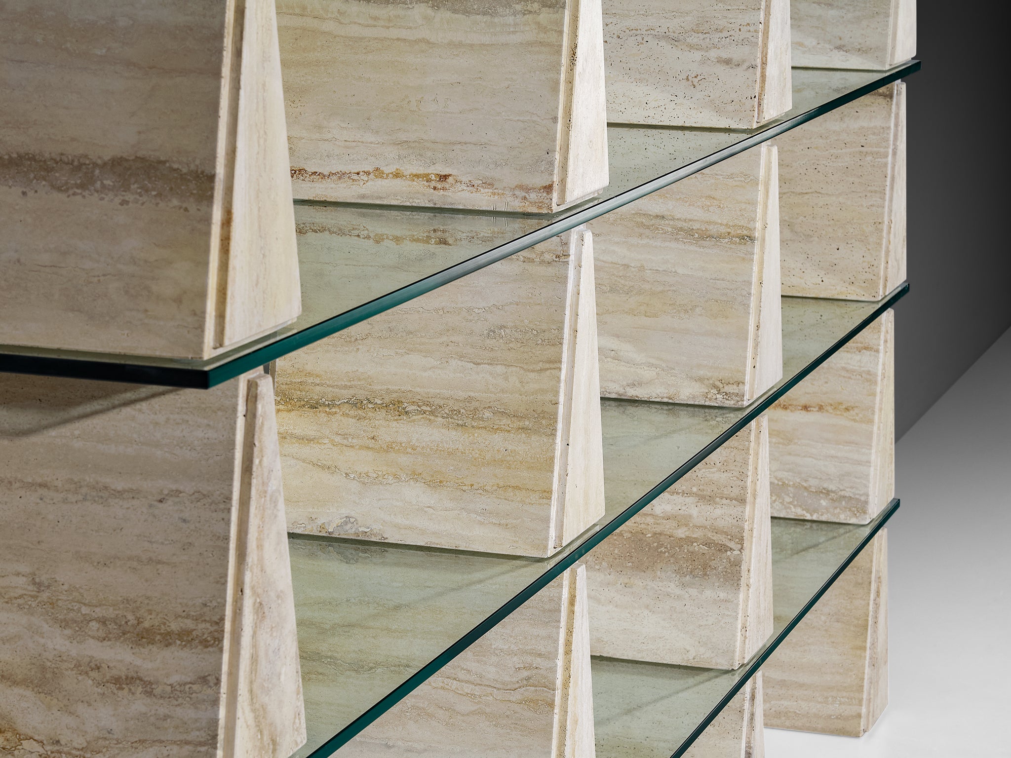 Post-Modern Wall Unit in Glass and Travertine Case pieces and storage cabinets Morentz