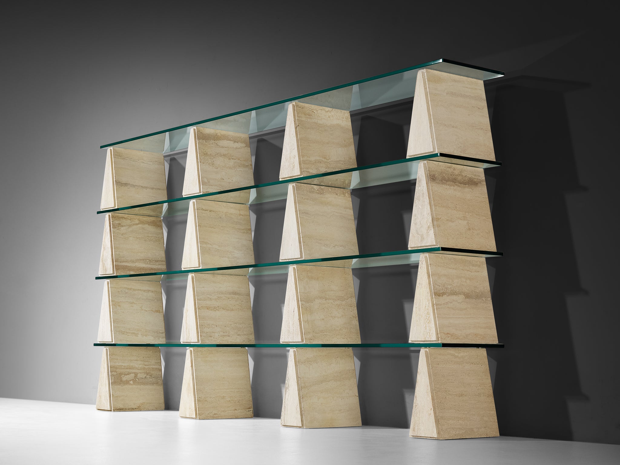 Post-Modern Wall Unit in Glass and Travertine Case pieces and storage cabinets Morentz