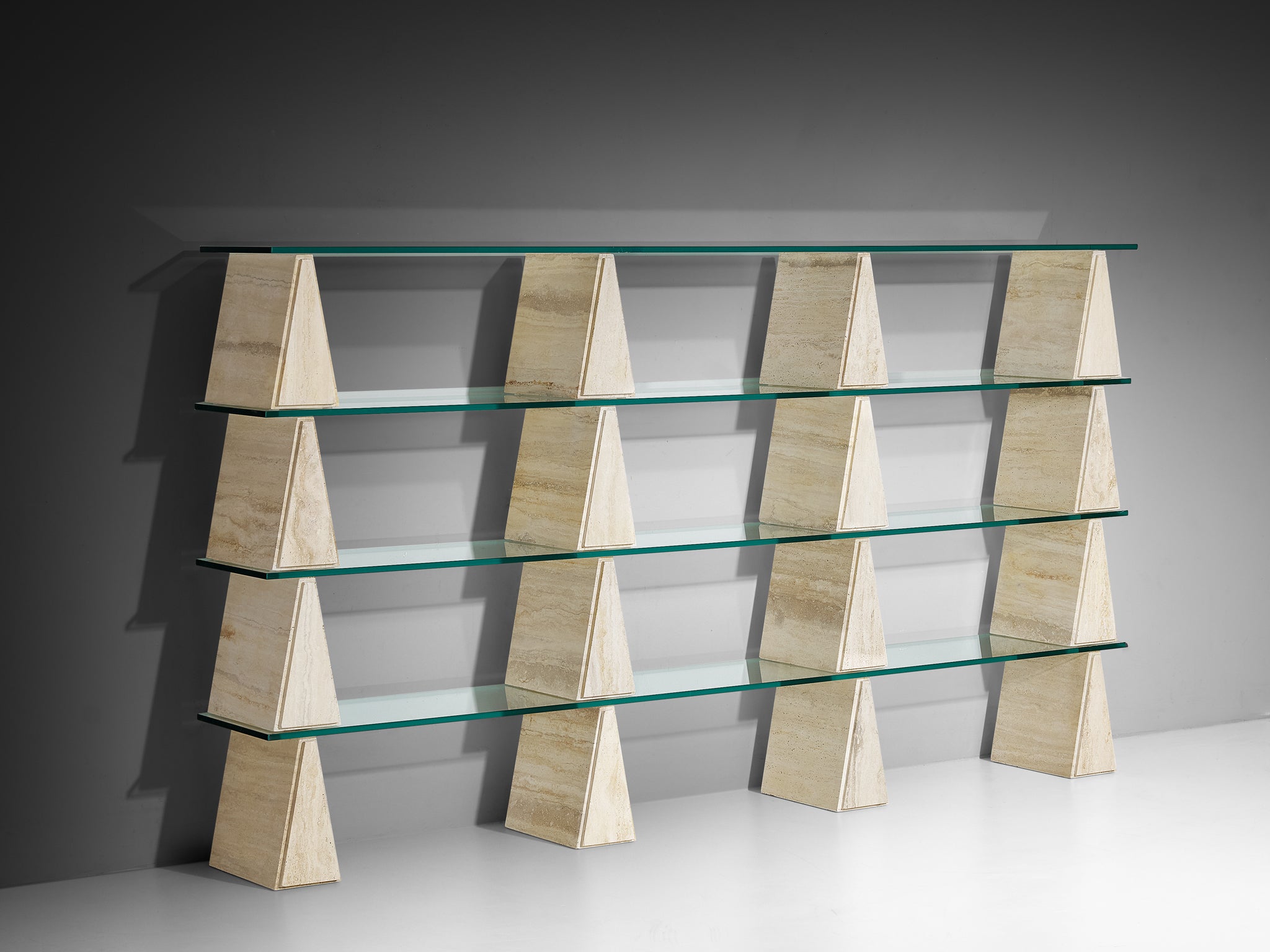 Post-Modern Wall Unit in Glass and Travertine Case pieces and storage cabinets Morentz