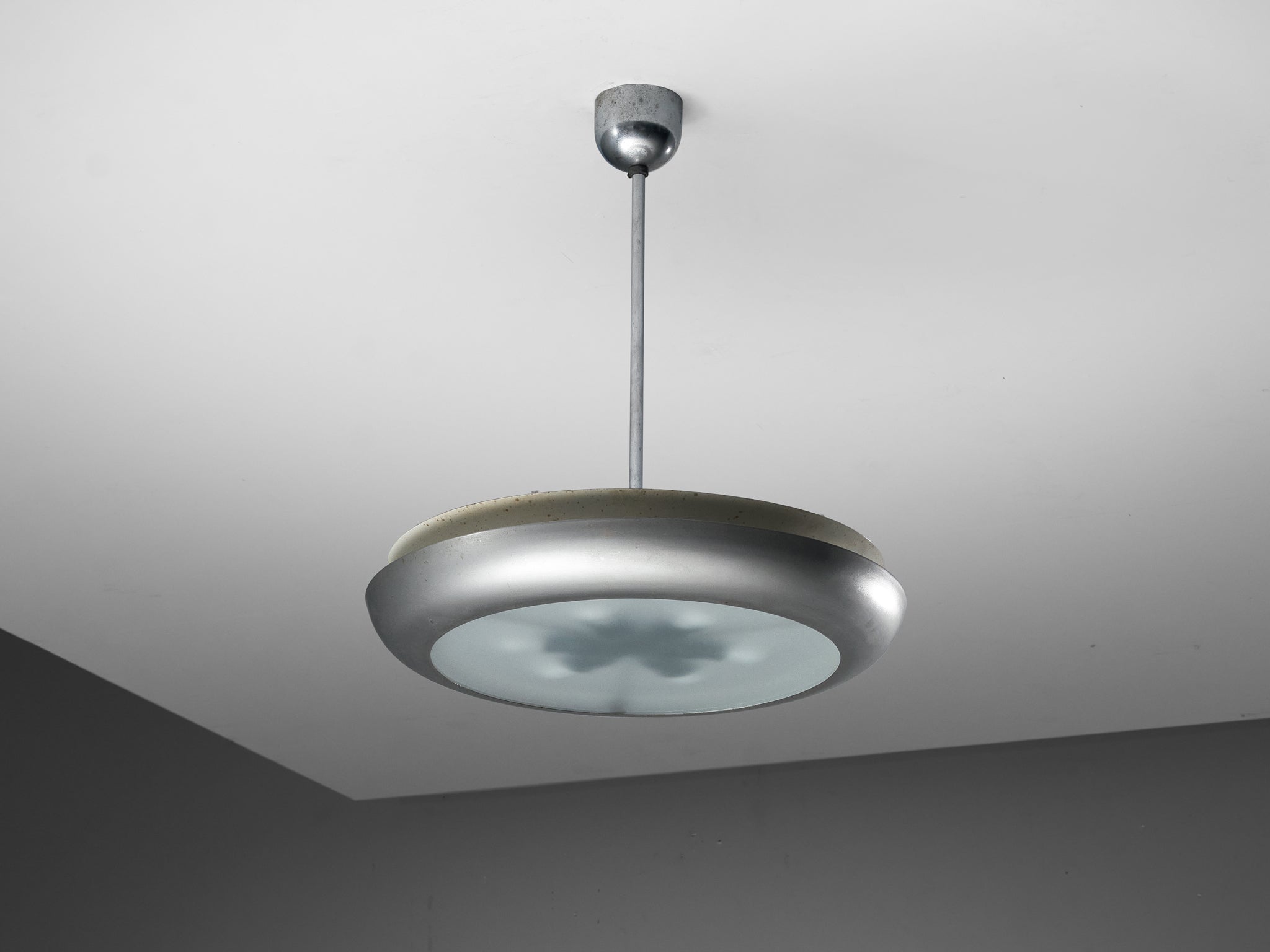 Josef Hurka for Napako Pendant Ceiling Light in Silver Steel and Glass Lighting Morentz