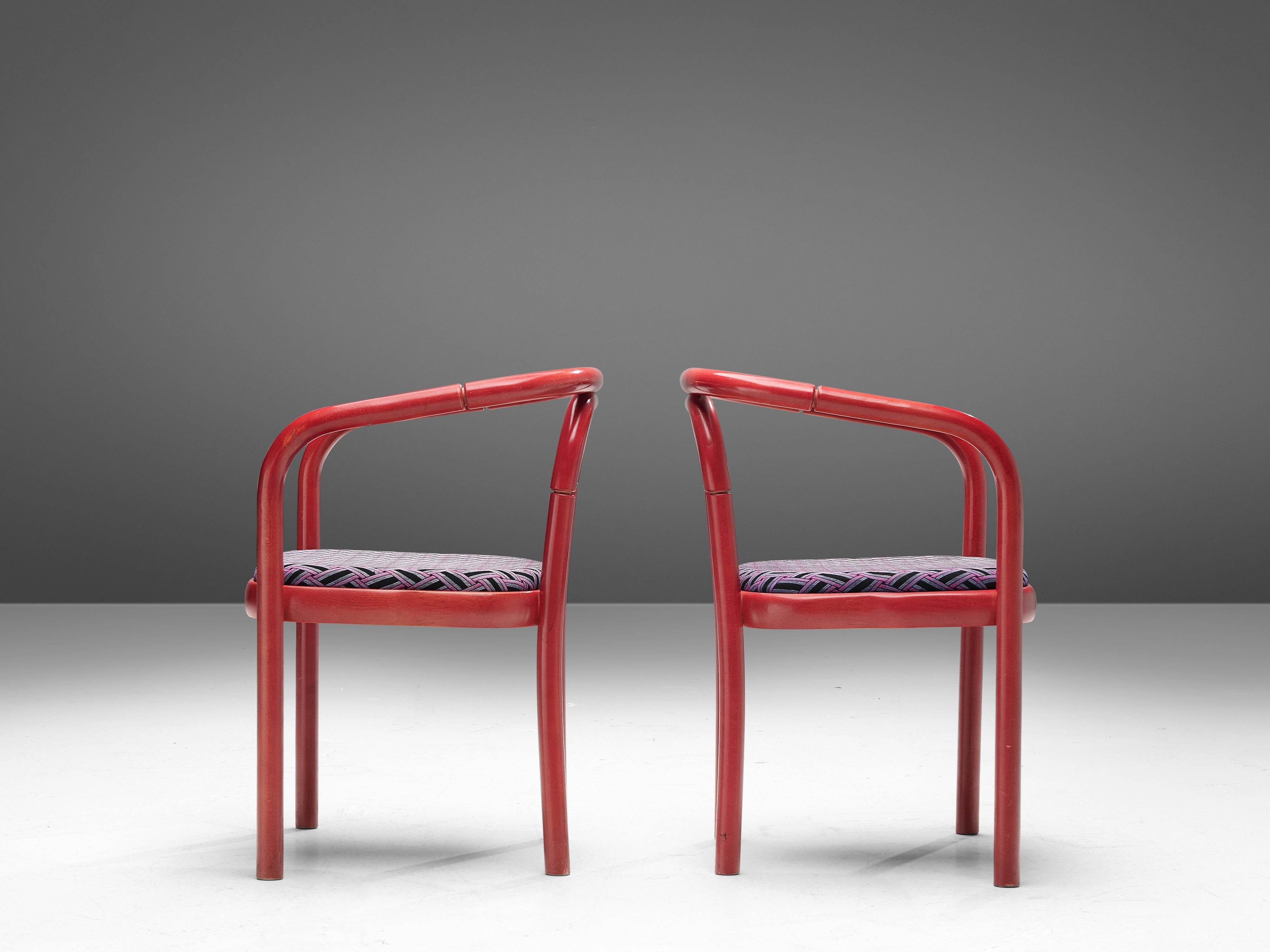 Antonín Šuman for TON Dining Chairs with Red Frames and Patterned Upholstery seating Morentz