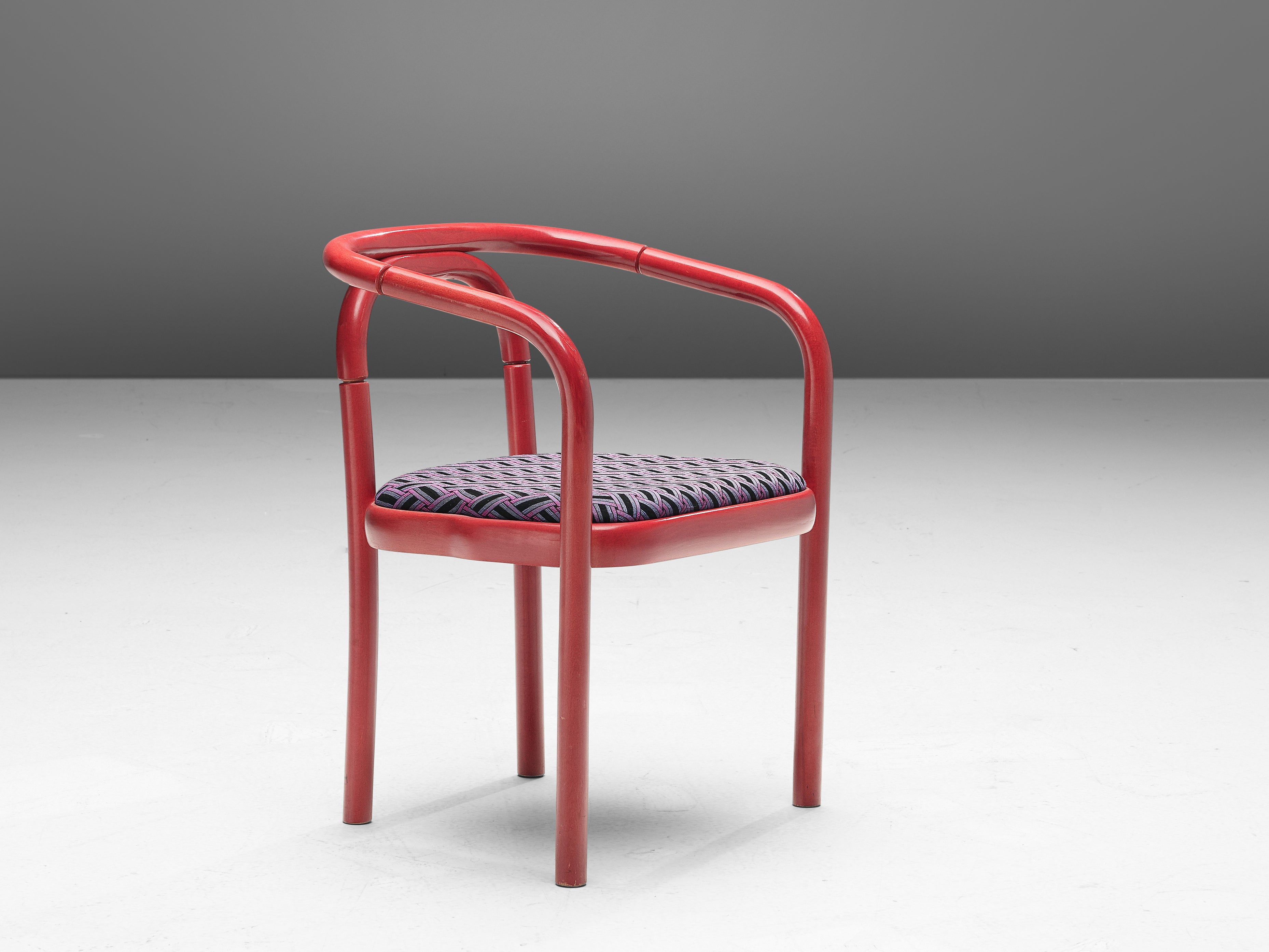 Antonín Šuman for TON Dining Chairs with Red Frames and Patterned Upholstery seating Morentz