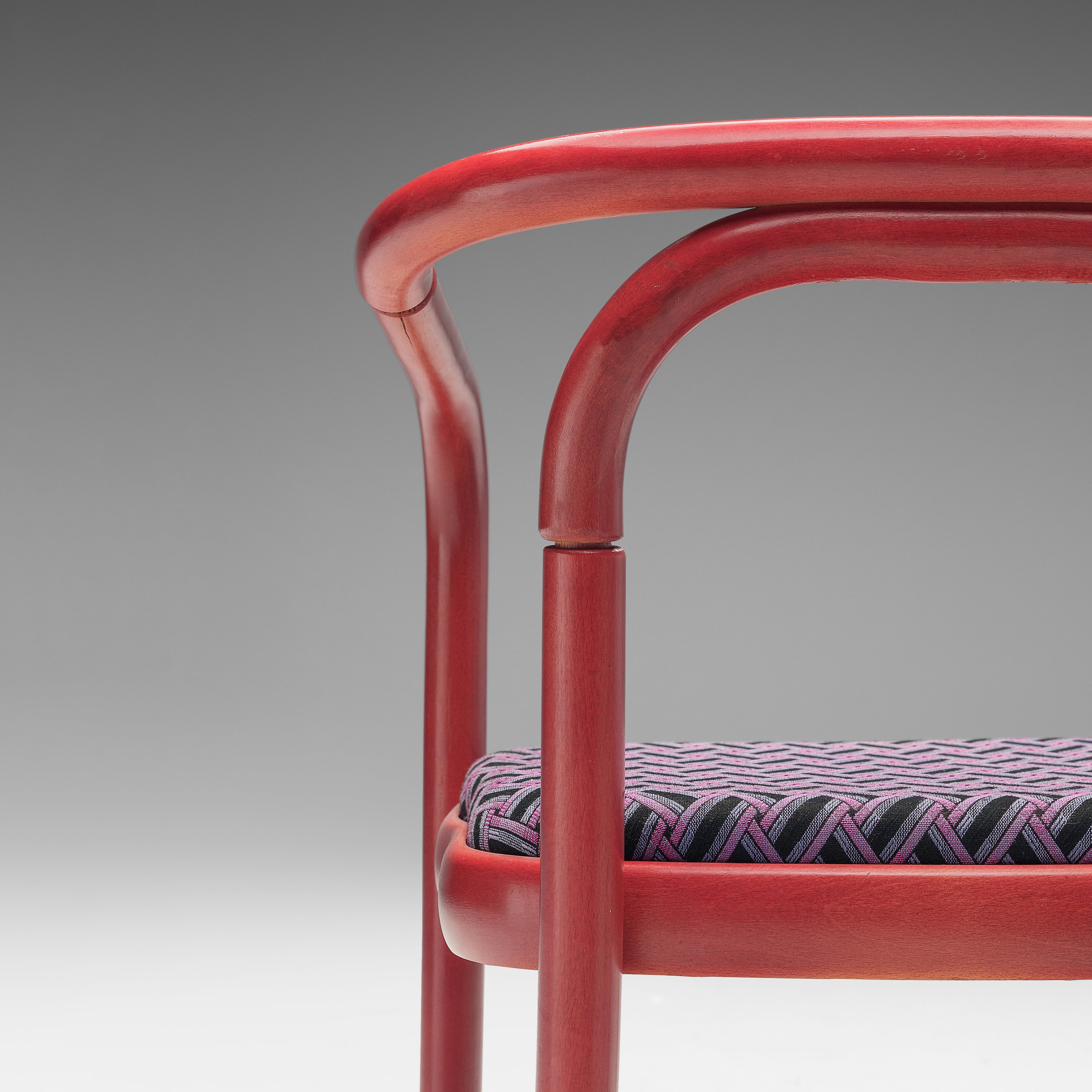 Antonín Šuman for TON Dining Chairs with Red Frames and Patterned Upholstery seating Morentz