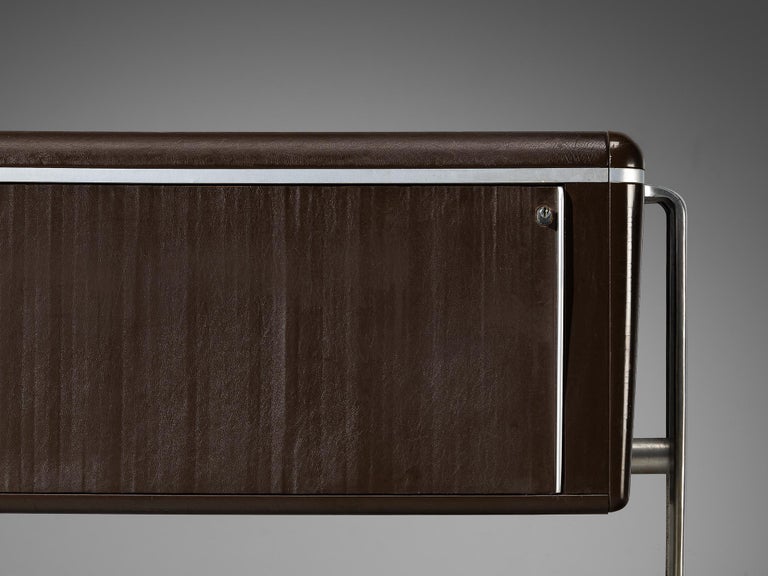 Alex Linder Sideboard in Dark Brown Leather and Aluminum