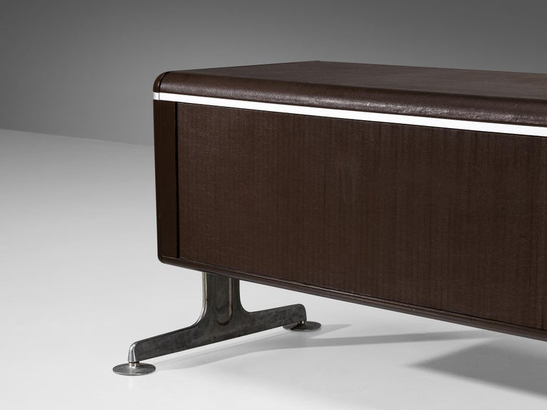 Alex Linder Sideboard in Dark Brown Leather and Aluminum