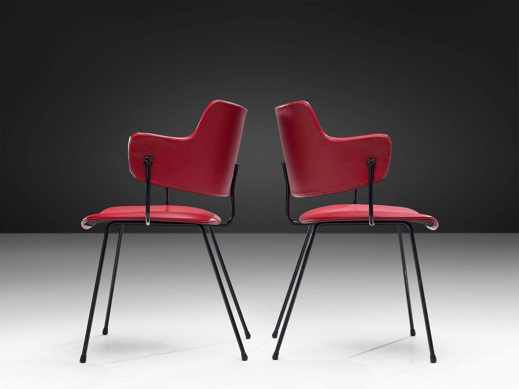 Wim Rietveld & W.H. Gispen for Kembo '205' Dining Chairs in Red Upholstery Seating Morentz