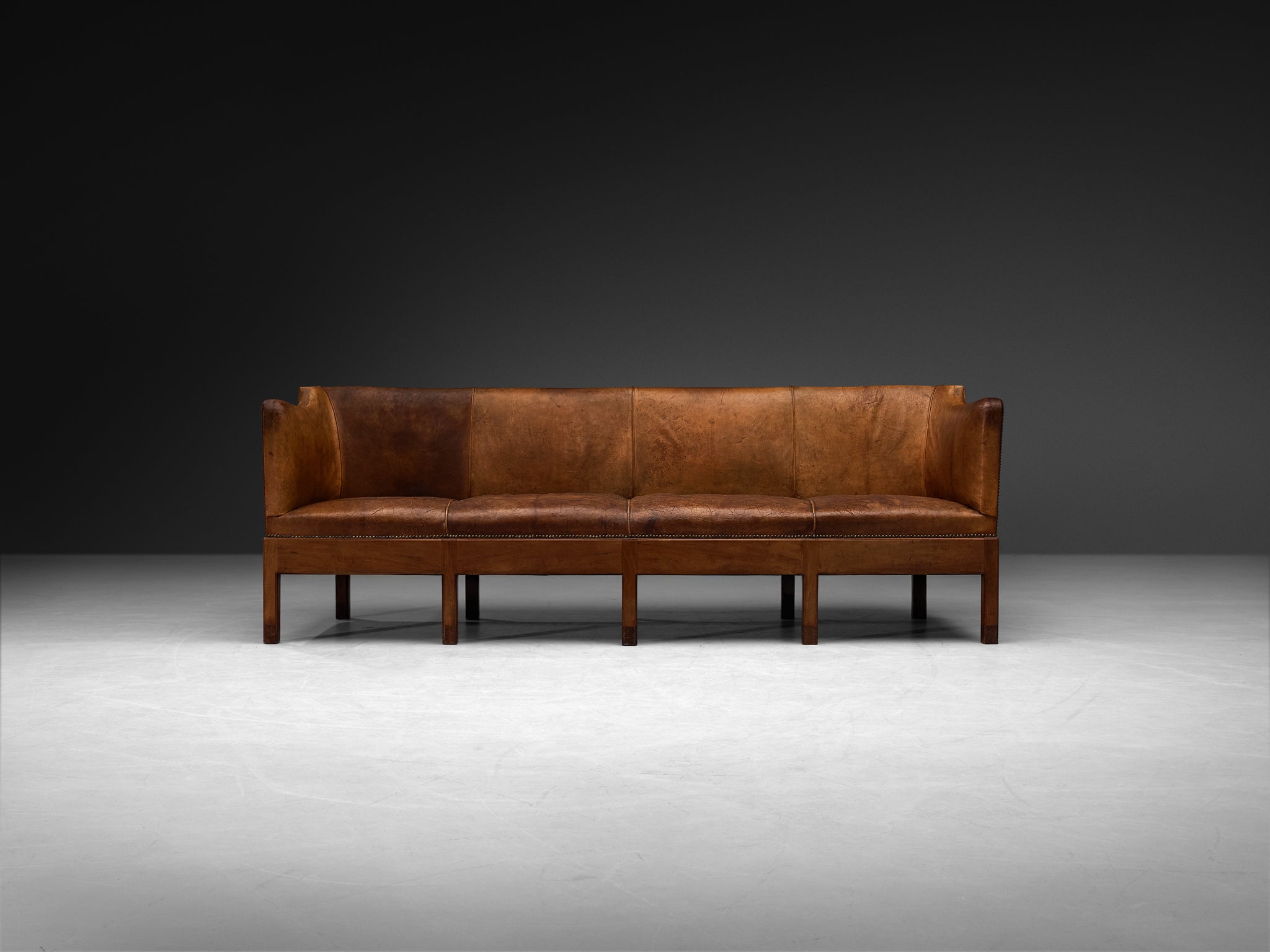 Unique Jacob Kjaer Sofa in Original Niger Leather and Mahogany Seating Morentz