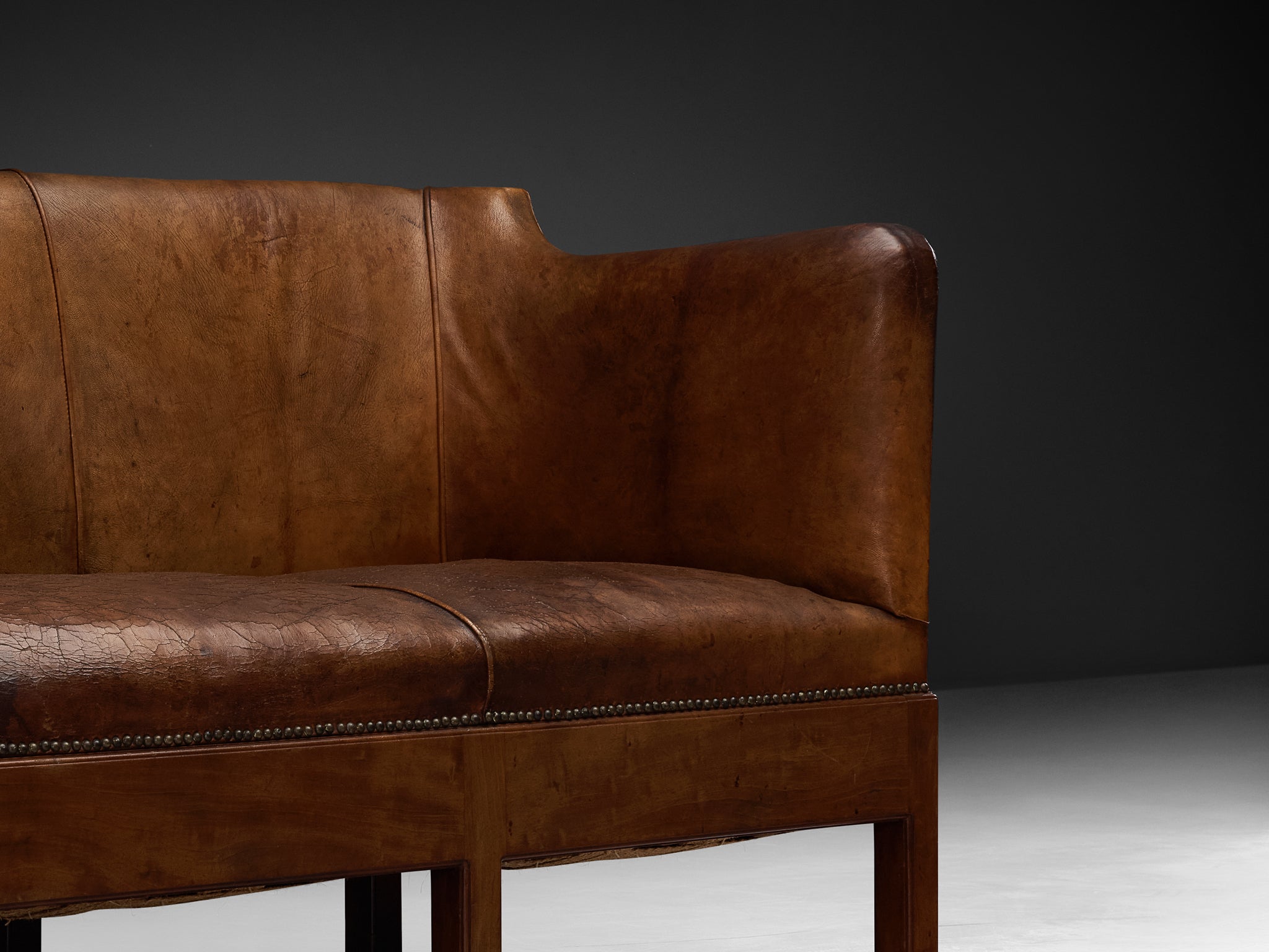 Unique Jacob Kjaer Sofa in Original Niger Leather and Mahogany Seating Morentz
