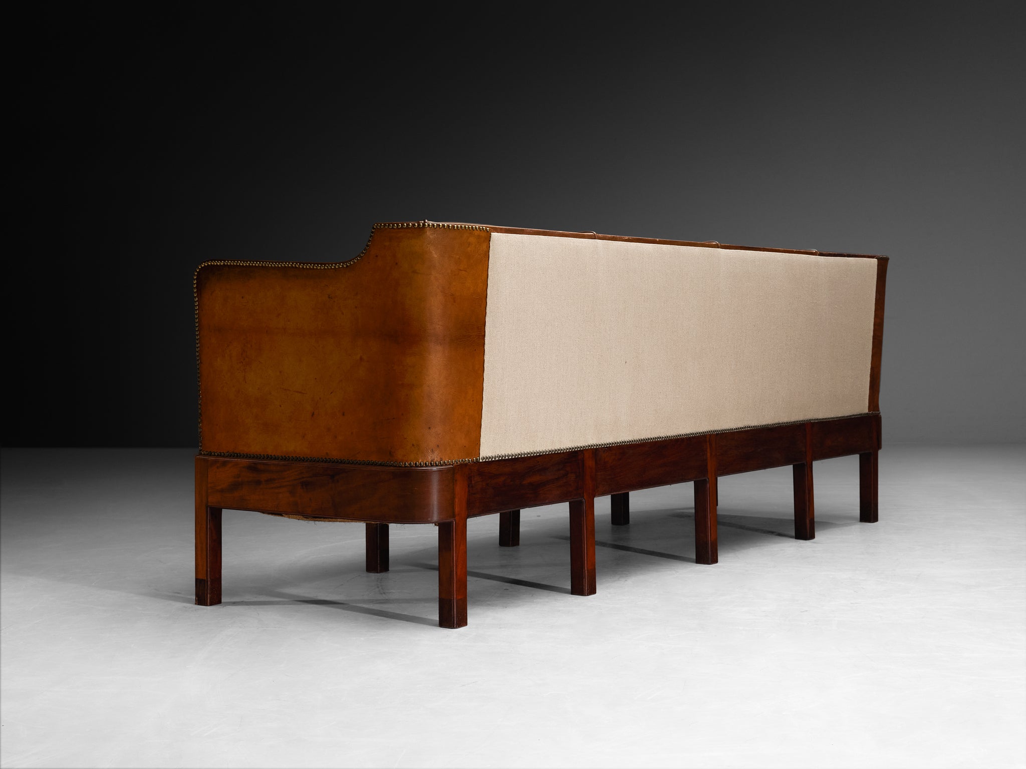 Unique Jacob Kjaer Sofa in Original Niger Leather and Mahogany Seating Morentz