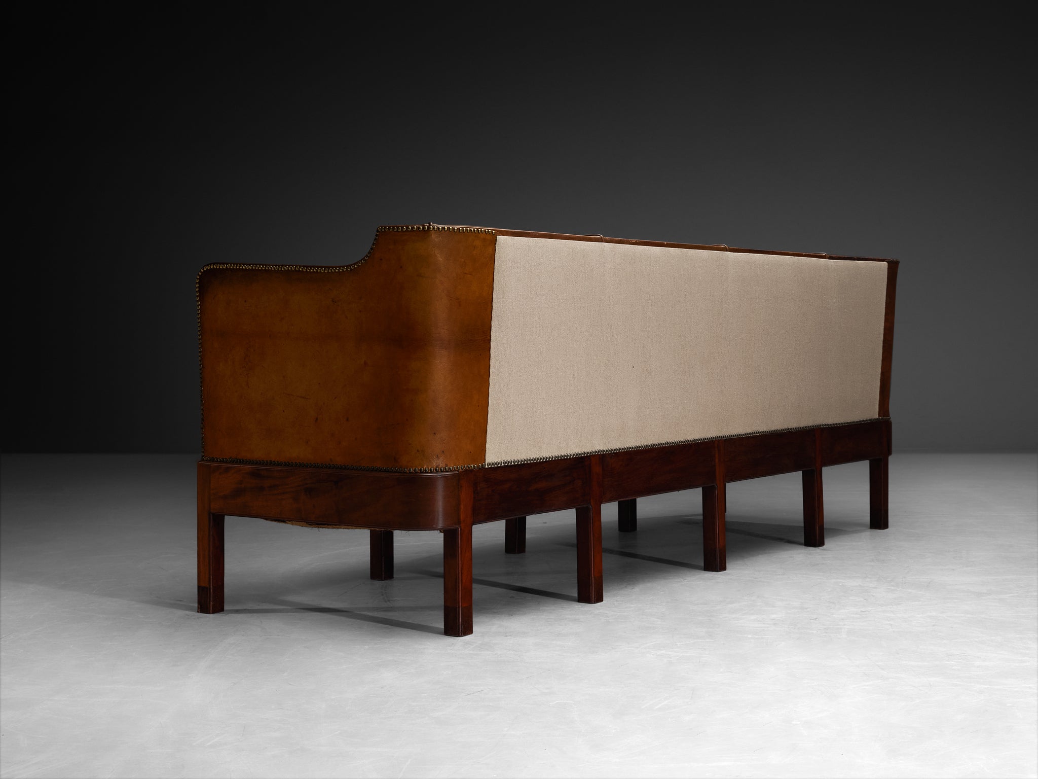 Unique Jacob Kjaer Sofa in Original Niger Leather and Mahogany Seating Morentz