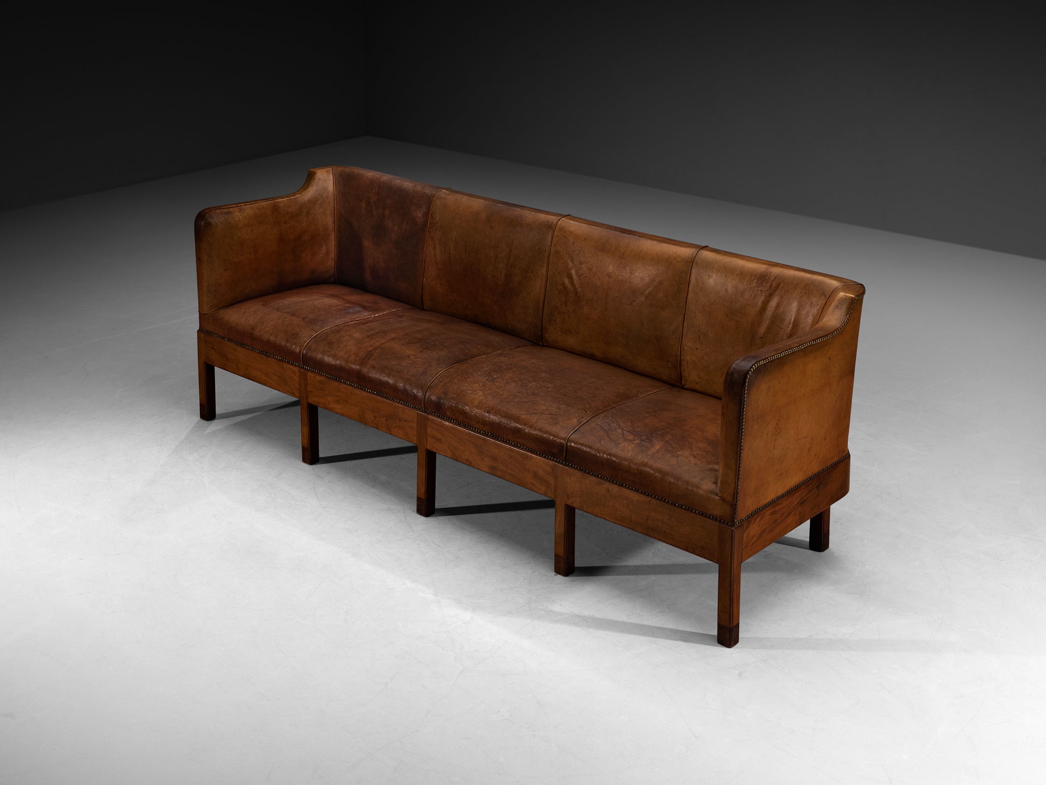 Unique Jacob Kjaer Sofa in Original Niger Leather and Mahogany Seating Morentz