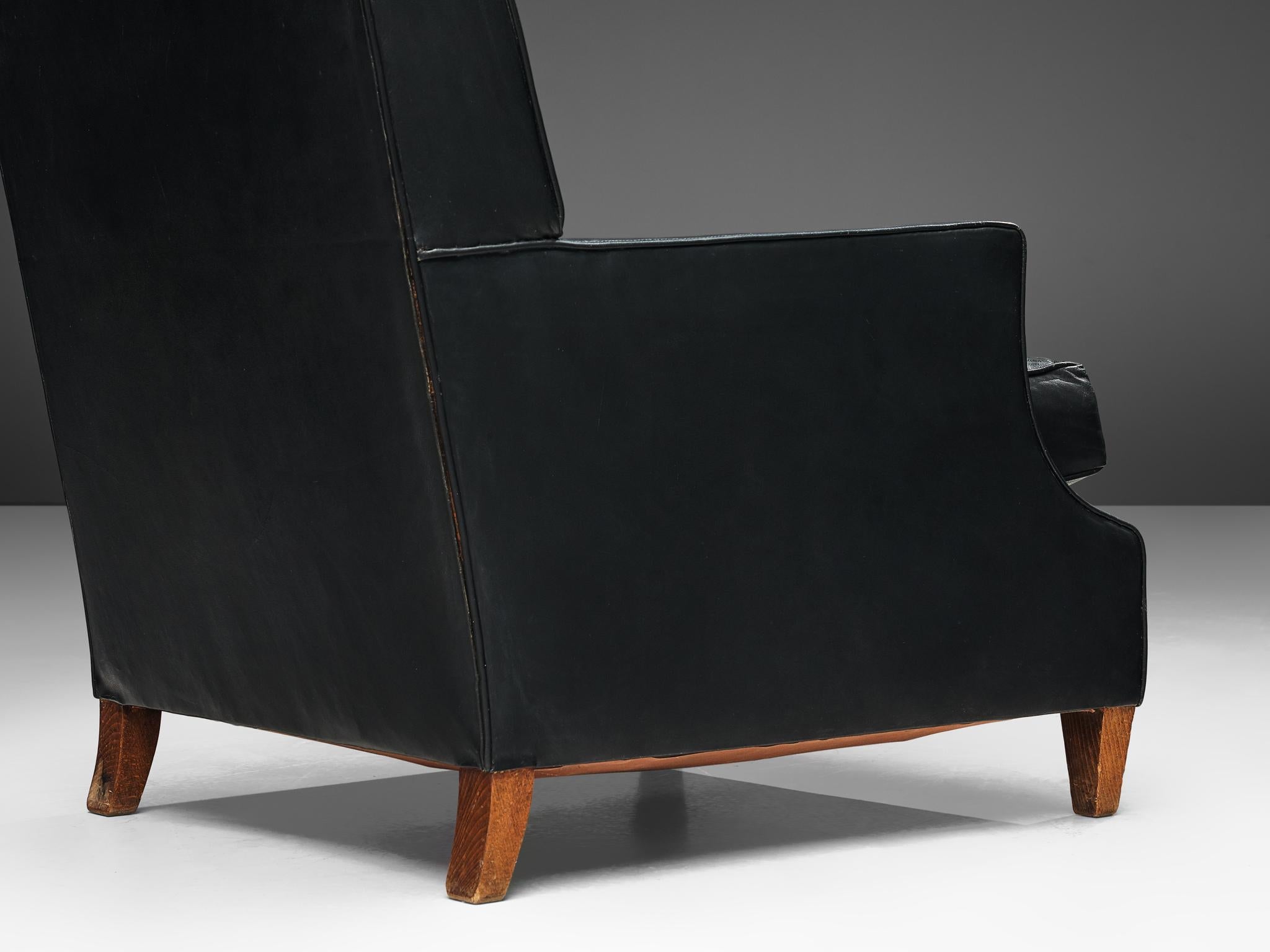Danish Lounge Chair in Black Leather