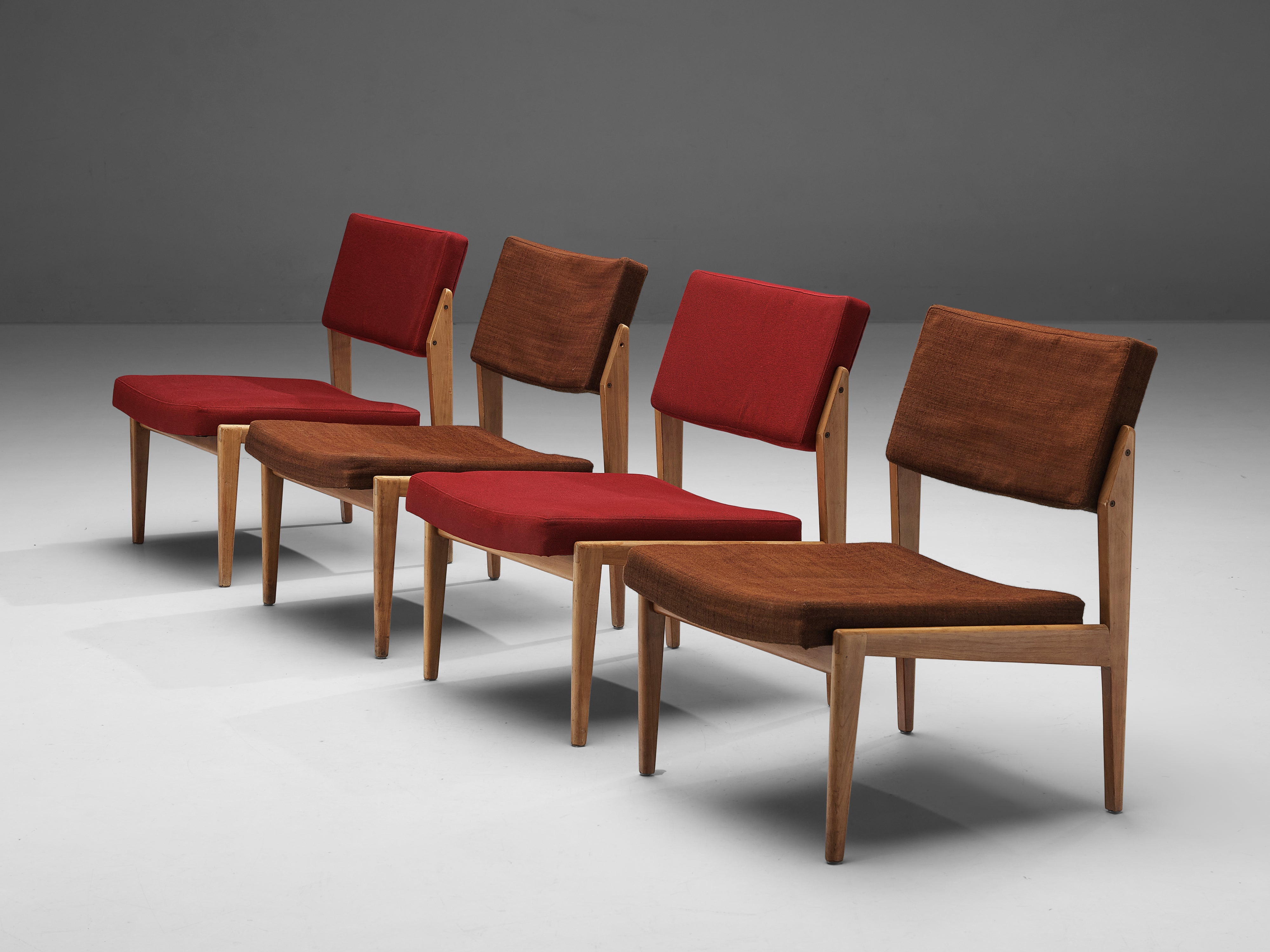 Thonet Set of Four Chairs in Cherry and Brown Red Upholstery seating Morentz