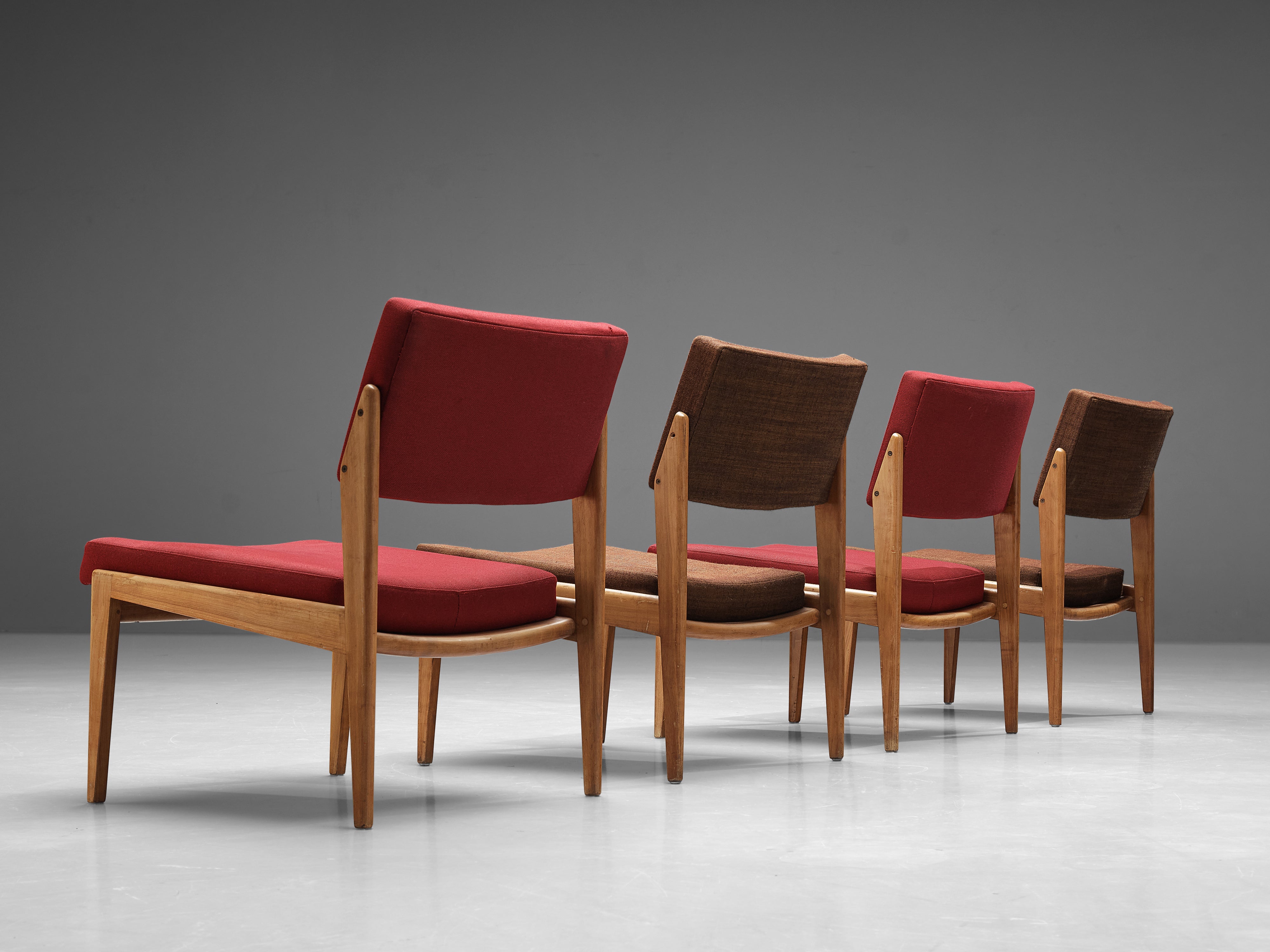 Thonet Set of Four Chairs in Cherry and Brown Red Upholstery seating Morentz