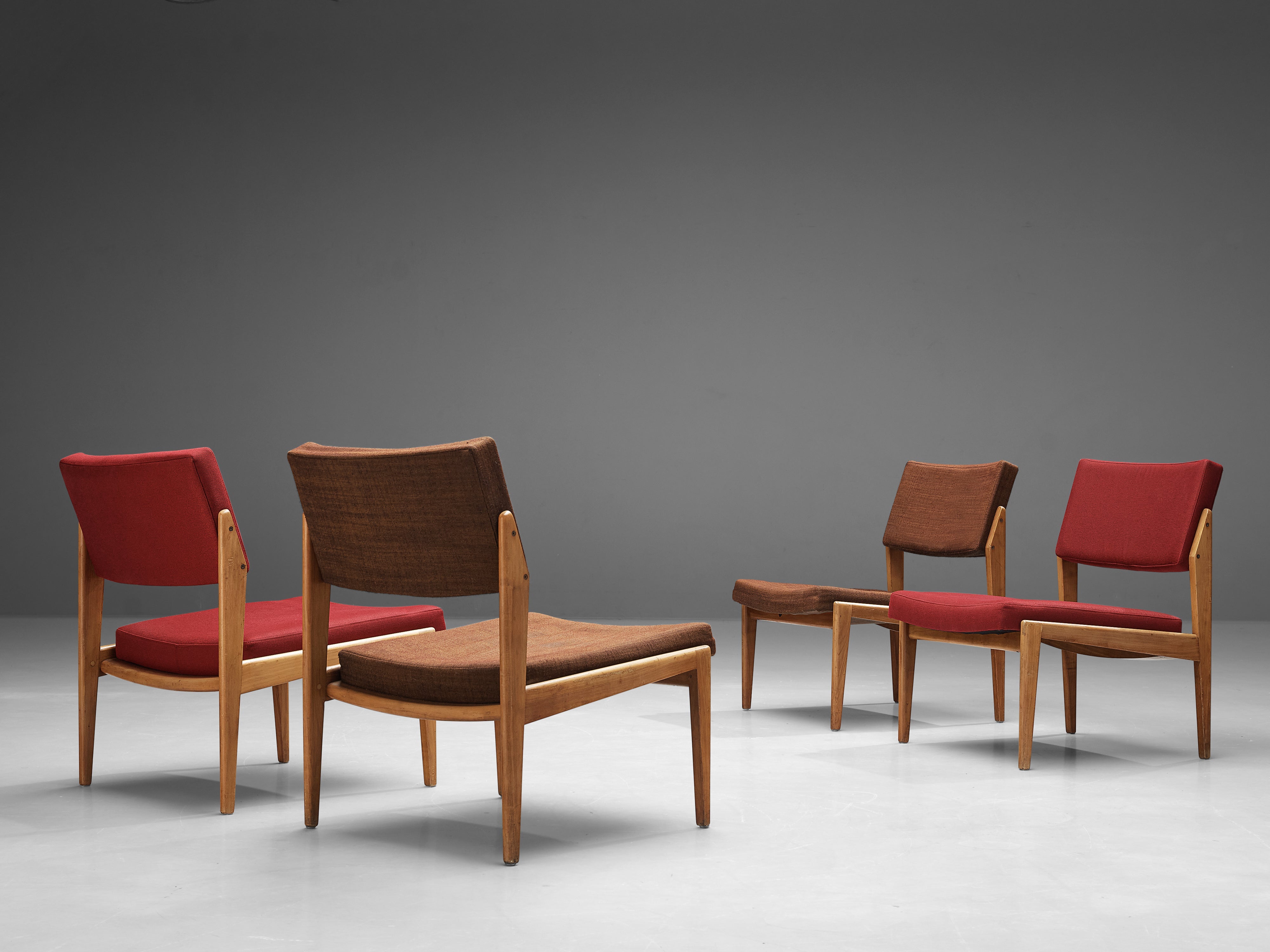 Thonet Set of Four Chairs in Cherry and Brown Red Upholstery seating Morentz