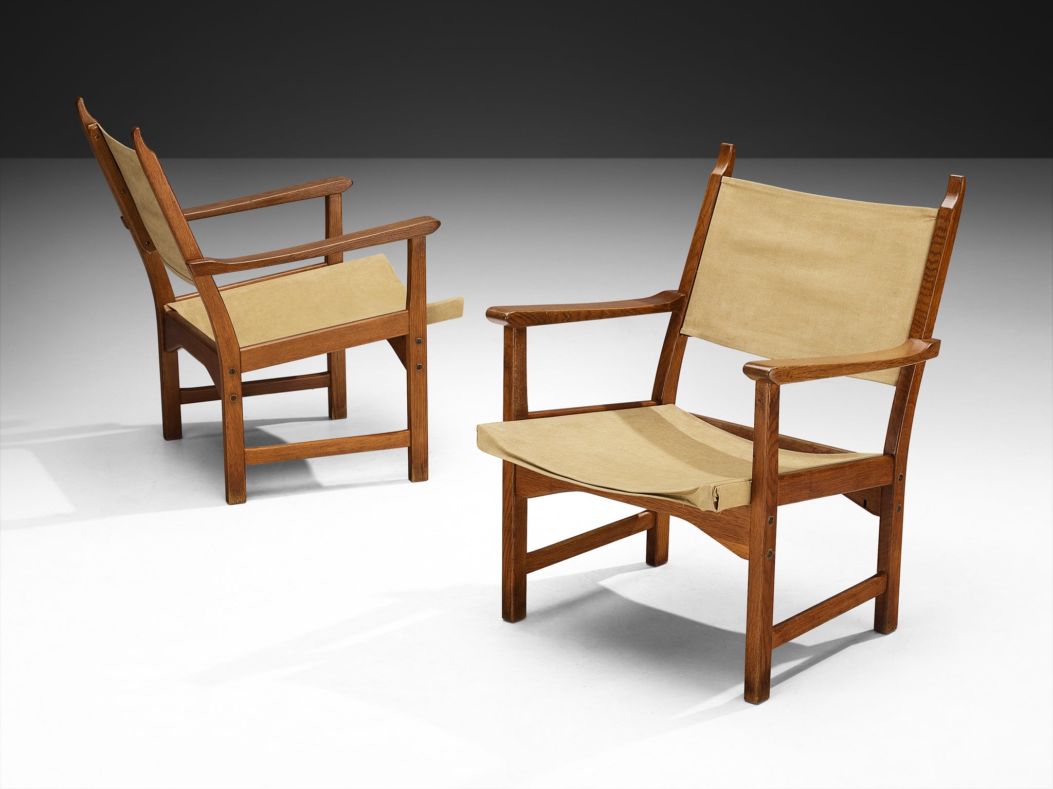 Carl Malmsten & Yngve Ekström Pair of 'Caryngo' Chairs in Oak and Canvas Seating Morentz